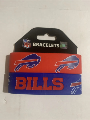 Buffalo Bills NFL Rubber Wristband Bracelet Set Of 2 showcasing durable and stylish team colors for fans.